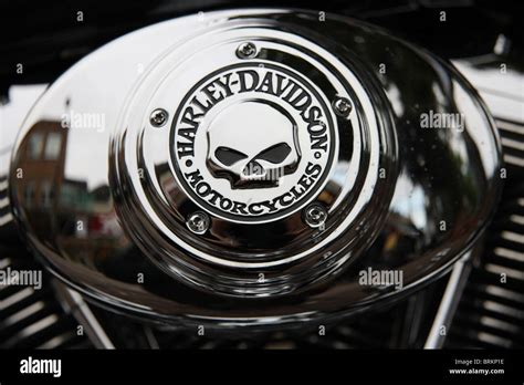 Harley Davidson Skull Detail On Motorbike Engine Stock Photo Alamy