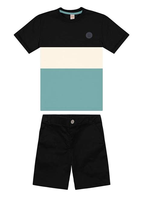 Conjunto Infantil Camiseta Bermuda Preto Trick Nick