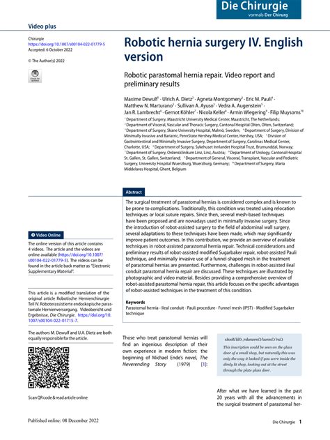 Pdf Robotic Hernia Surgery Iv English Versionrobotische