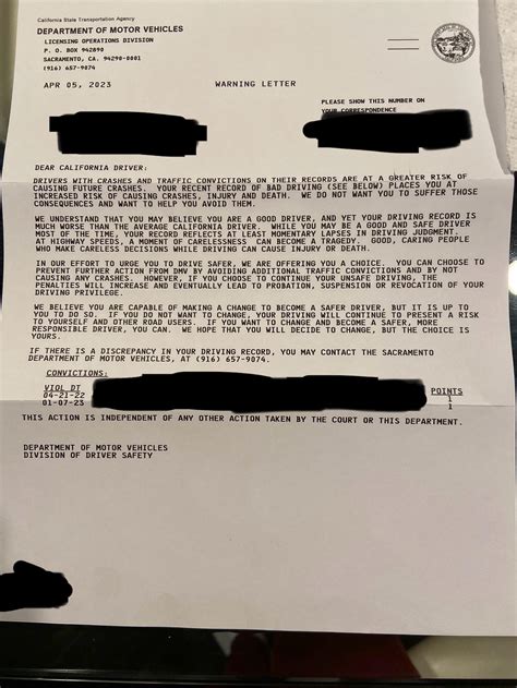 This warning letter I got from the DMV last year. Particularly that
