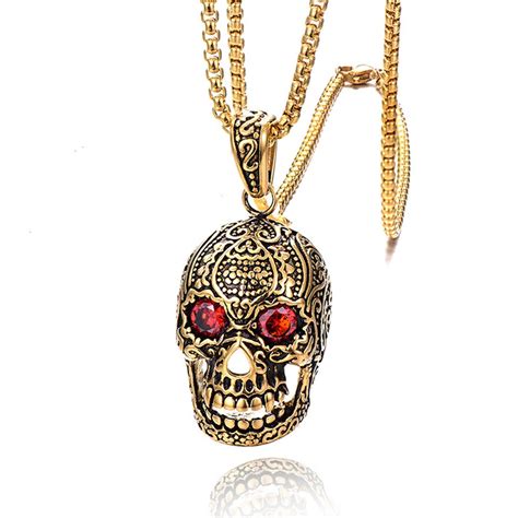 Collier Tête De Mort Red Eye Bijoux Hommes Bagues Colsha Avenue