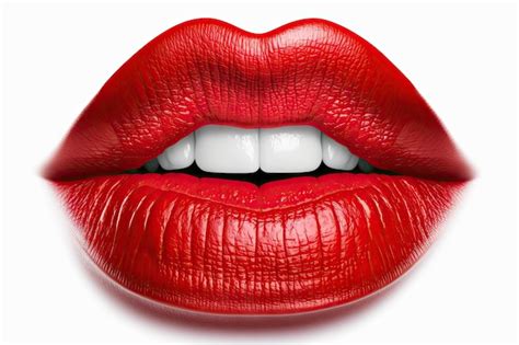 Labios Femeninos Rojos Con L Piz Labial Grueso Aislado Sobre Fondo