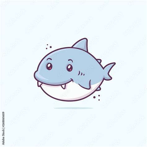 Cute little happy baby shark kawaii cartoon character vector ...