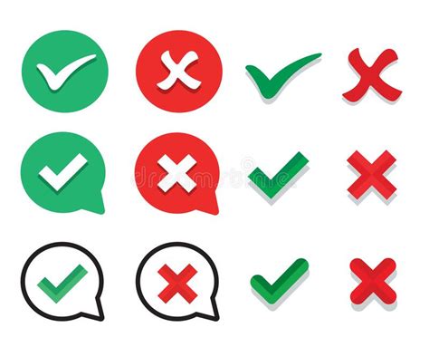 Check Mark Green Check Mark And Red Cross Icon Set Stock Vector