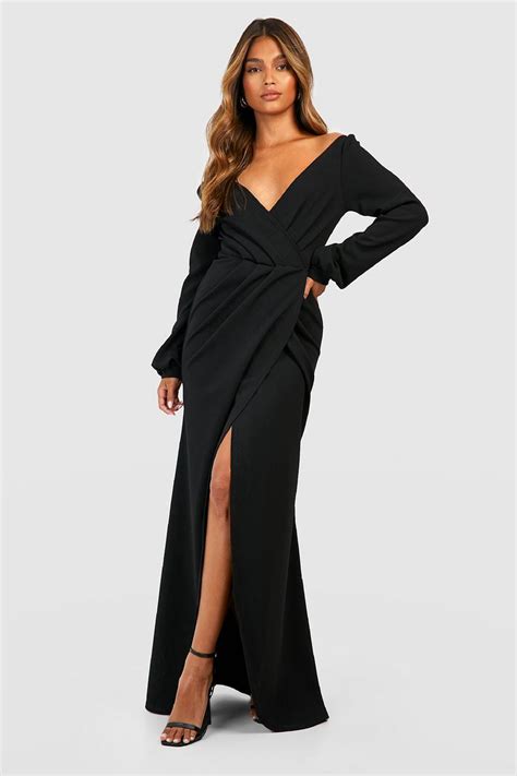 Off The Shoulder Wrap Maxi Dress Boohoo Uk