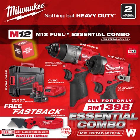 Milwaukee M12 Essential Combo M12 FPP2A2 402X SA Zero Hero M12 FPD