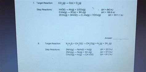 Solved 7 Target Reaction Co2 G→cso2 G Step