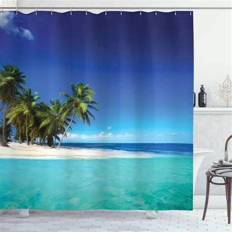 Ocean Shower Curtain Seaside View Tropical Island Coast Jungle Nature