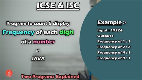 Frequency Of Each Digit Of A Number In Java For Icse And Isc Two Programs Explained