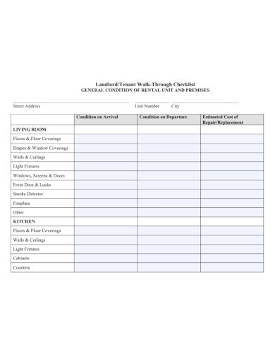 Free 10 Tenant Checklist Samples Landlord Walk Through Inspection