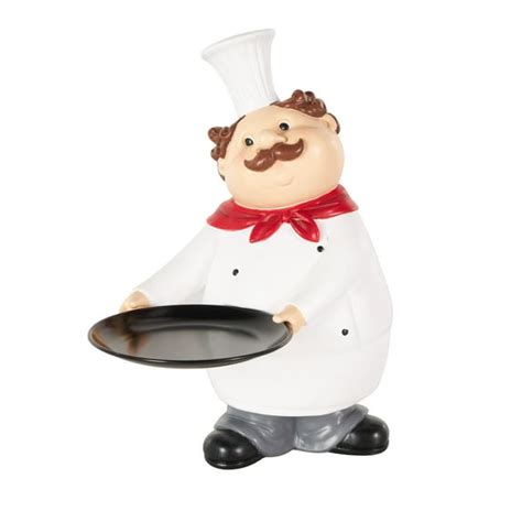 decmode  white polystone chef figurine  black tray kitchen