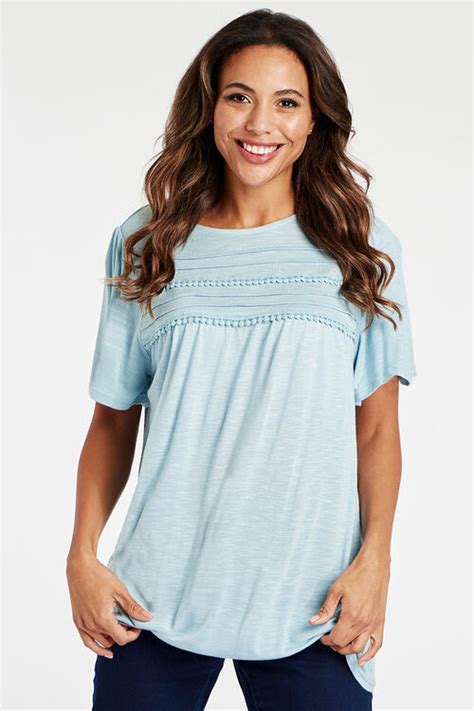 Short Sleeve Lace Trim T Shirt Bonmarché