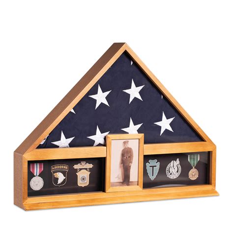 Handcrafted Military Flag And Medal Display Case With X Picture