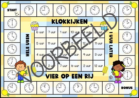 vier op een rij klokkijken hele uren  uur eerderlater juf brenn