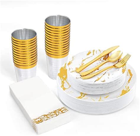 Amazon Count Gold Dinnerware Set Elegant Plastic Plates