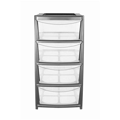 4 Large Drawer Plastic Storage Unit Silver By Thumbs Up Uk