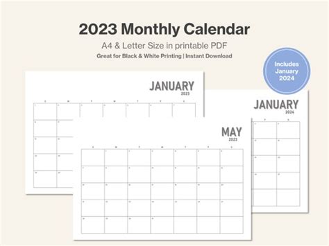 2023 2024 Calendar Printable Monthly Calendar & Year at a - Etsy