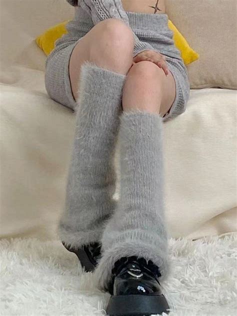 Emmiol Free Shipping 2024 Ankle Flare Fuzzy Leg Warmer Gray ONE SIZE In