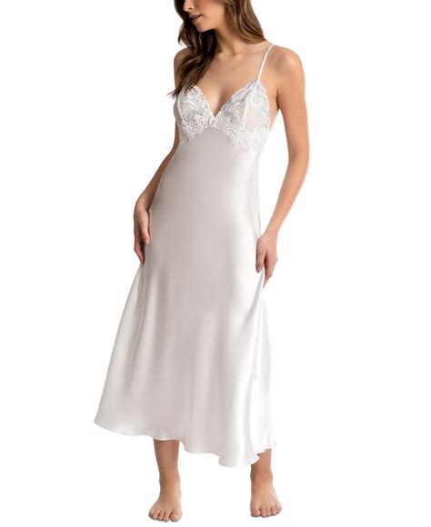 Linea Donatella Paloma Lace Trim Long Satin Bridal Nightgown In White