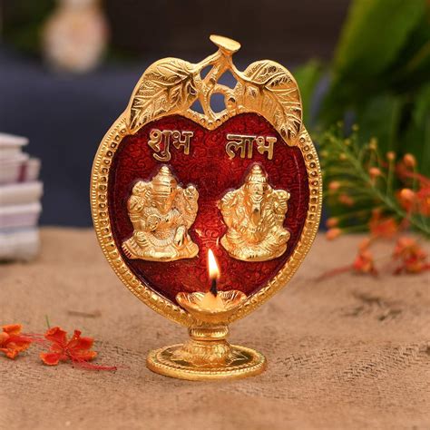 Buy CraftVatika Laxmi Ganesh Idol Diya Oil Lamp Statue Metal Gold