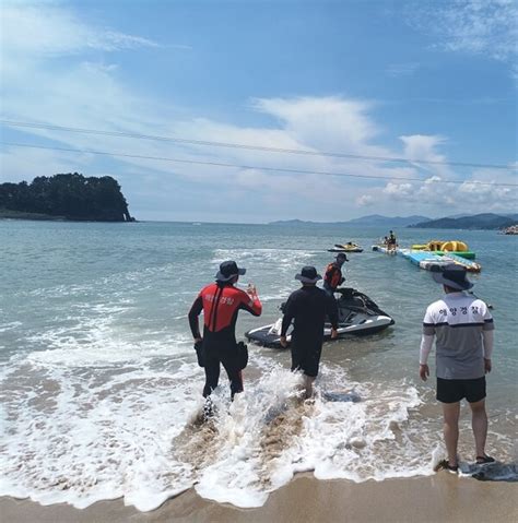 사천해경 해수욕장 개장 전 민․관 합동 인명구조 교육․훈련 실시