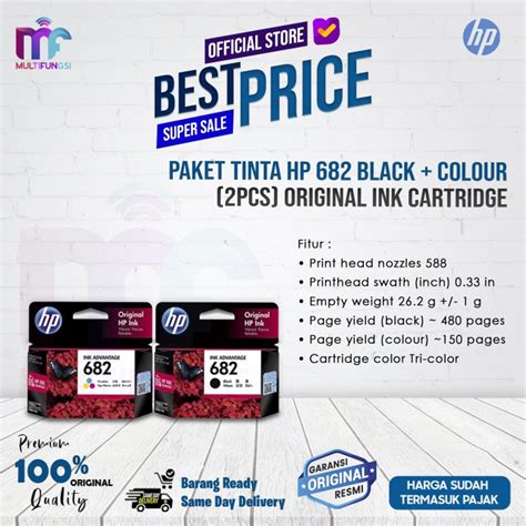 Jual Paket Tinta HP 682 Black Colour 2pcs ORIGINAL Ink Cartridge