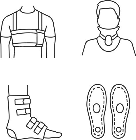 Conjunto De Iconos Lineales De Tratamiento De Trauma Esguince Muscular