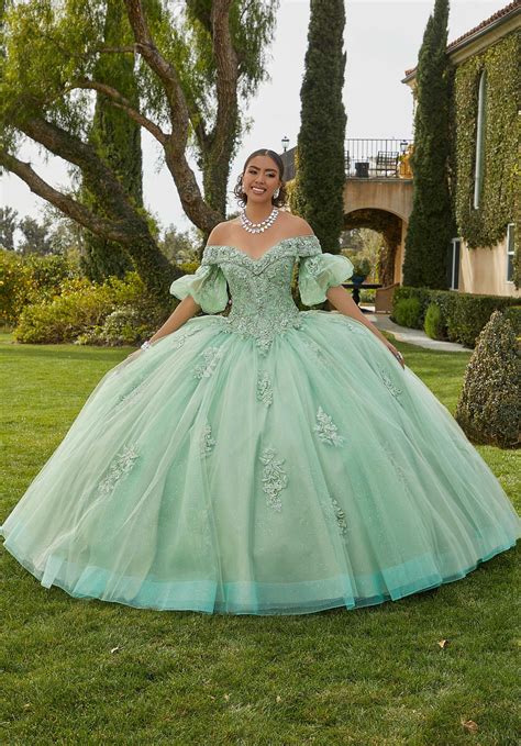 Glitter Tulle Quinceañera Dress With Glitter Lace Appliqués Morilee