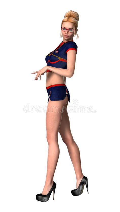 3d Het Teruggeven Sexy Stewardess Op Wit Stock Illustratie Illustration Of Meisje Vliegtuig