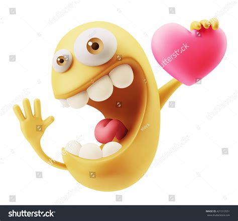 Love Emoticon Face Holding Heart 3d Stock Illustration 421313551