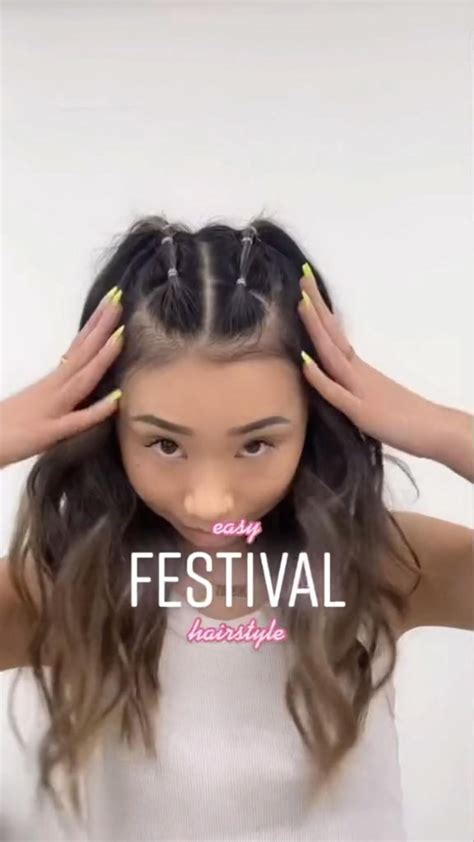 Easy Festival Hairstyle Curled Hair Bubble Braid Coachella Medium