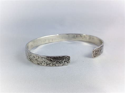 Hammered Silver Cuff Bracelet Solid Sterling Silver 7 8mm Width Custom Sized Stone