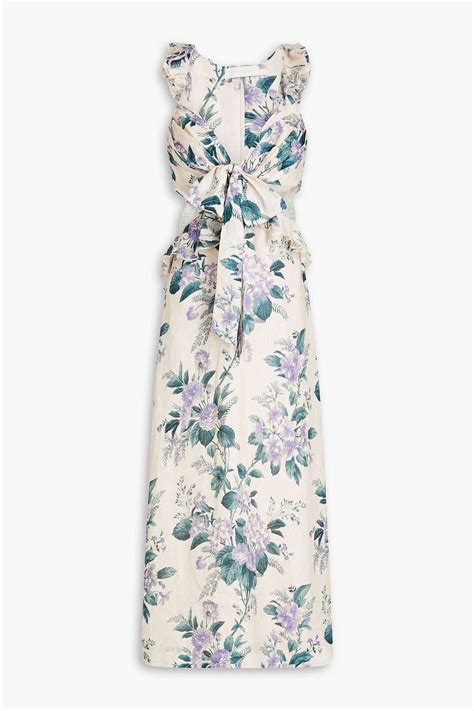 ZIMMERMANN Cassia Ruffled Floral Print Linen Midi Dress THE OUTNET