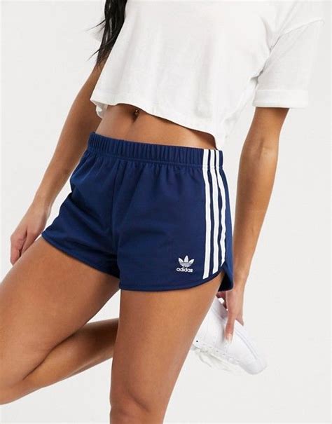 Adidas Originals 3 Stripe Shorts In Navy Adidas Shorts Women Casual