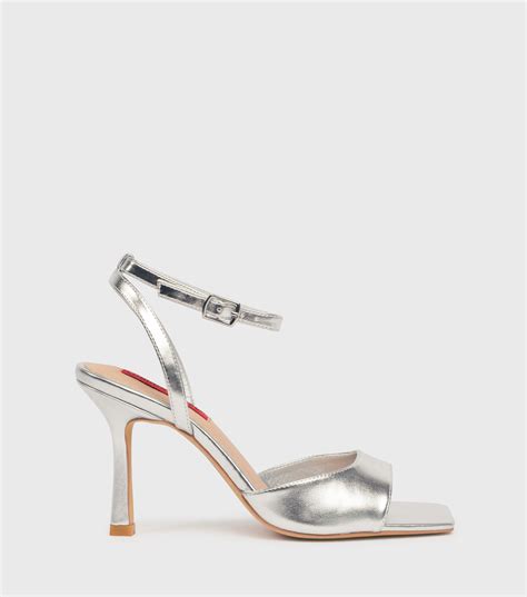 Lily Silver Ankle Strap Stiletto Heeled Sandals London Rebel