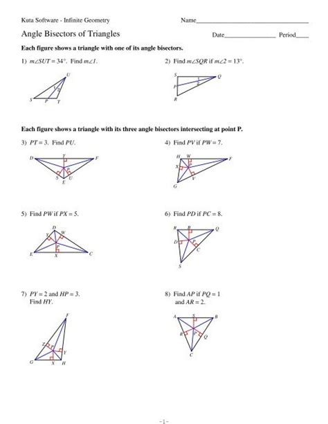 Kuta Software Infinite Geometry Angle Bisectors Of Triangles Worksheet