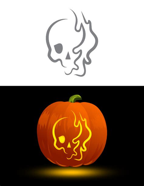 Printable Abstract Flaming Skull Pumpkin Stencil