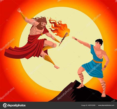 Prometheus Stealing Fire Greek Mythology Stock Vector By Matintheworld