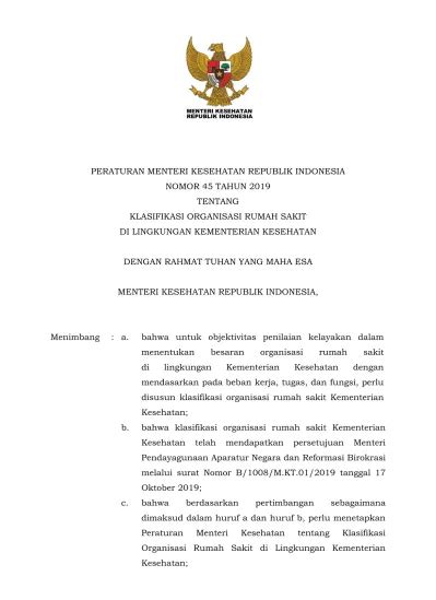 Peraturan Menteri Kesehatan Republik Indonesia Nomor Tahun