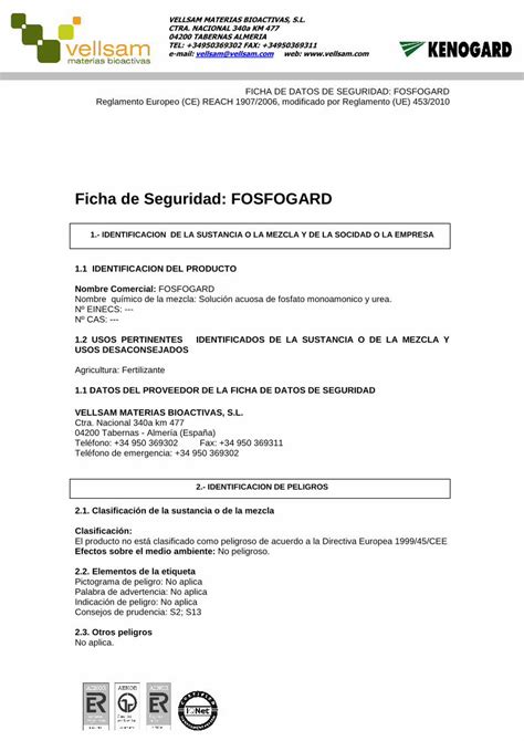 Pdf Ficha De Seguridad Fosfogard Pdf Filemateriales