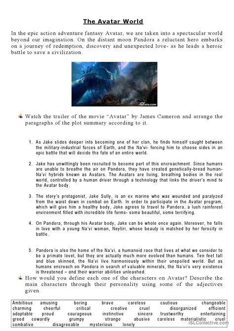 The Avatar World Video Or Movi English Esl Worksheets Pdf Doc