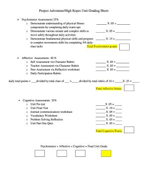 Fillable Online Project Adventure/High Ropes Unit Grading Sheet: Fax ...