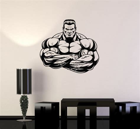 Vinyl Wall Decal Muscled Gym Muscular Man Bodybuilding Fitness Sticker