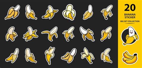 Premium Vector Banana Set Sticker Cartoon Style Banana Icon Set