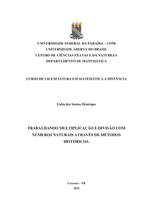 Pdf Trabalhando Multiplica O E Divis O N Meros Trabalho Aos