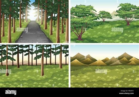 Set of different nature outdoor scenes illustration Stock Vector Image ...