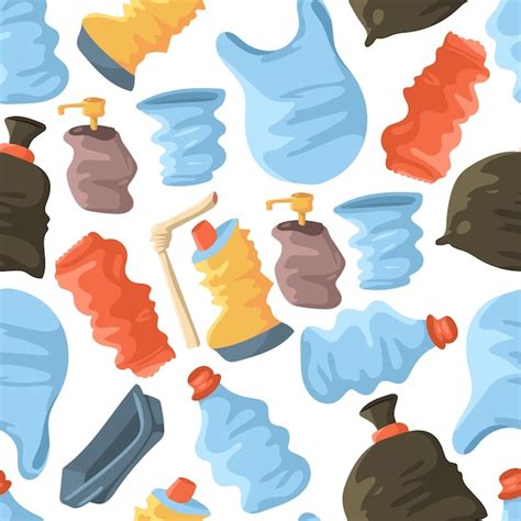 Premium Vector Plastic Garbage Vector Cartoon Seamless Pattern Background