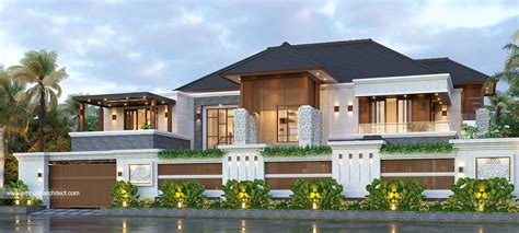 Desain Tampak Depan Dengan Pagar Rumah Villa Bali 2 Lantai Bapak BKT Di