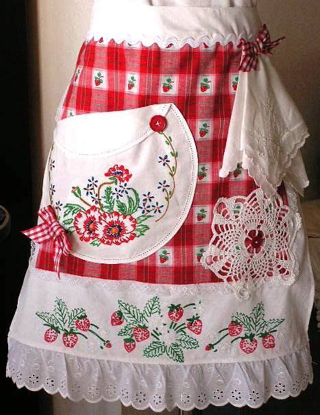 Country Strawberries Linens And Lace Collage Apron I Made As A Custom