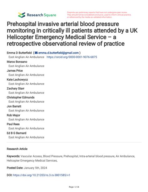 Pdf Prehospital Invasive Arterial Blood Pressure Monitoring In